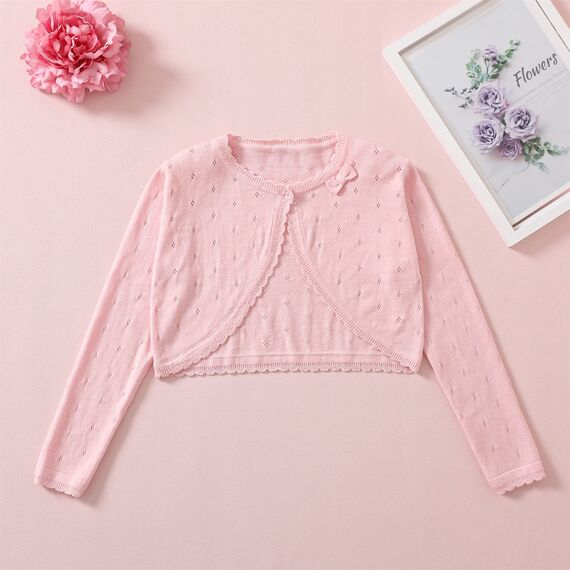 Yealoo Bolero Mädchen Lange Ärmel Strickjacke Kinder Bolerojacke Schulterjacke Kommunionkleid Baumwolle mit Schleife