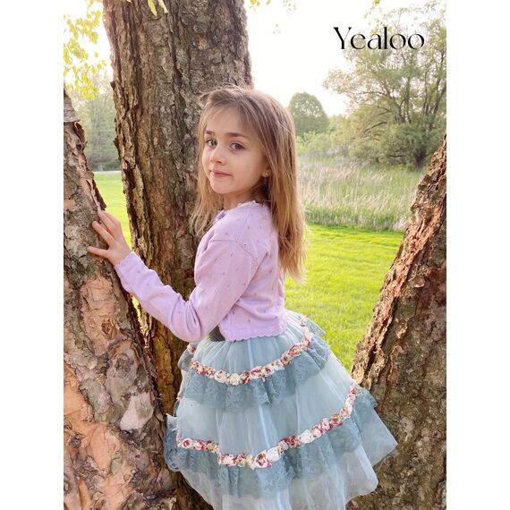 Yealoo Bolero Mädchen Lange Ärmel Strickjacke Kinder Bolerojacke Schulterjacke Kommunionkleid Baumwolle mit Schleife