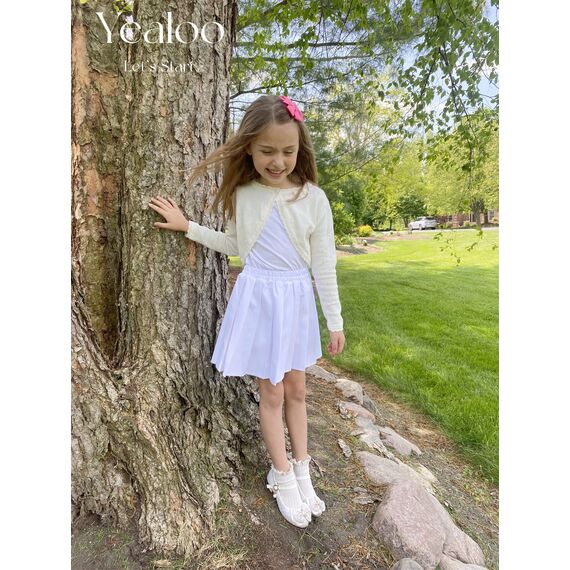 Yealoo Bolero Mädchen Lange Ärmel Strickjacke Kinder Bolerojacke Schulterjacke Kommunionkleid Baumwolle mit Schleife