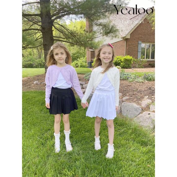 Yealoo Bolero Mädchen Lange Ärmel Strickjacke Kinder Bolerojacke Schulterjacke Kommunionkleid Baumwolle mit Schleife