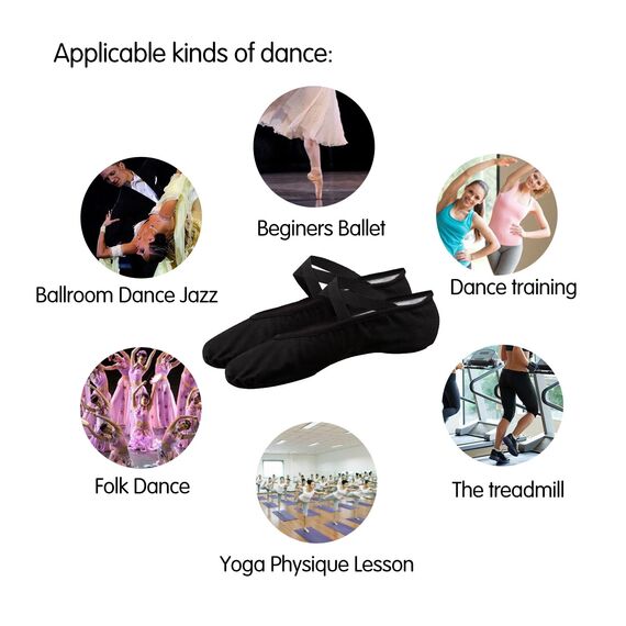 Bezioner Ballettschuhe Ballettschläppchen Tanzschuhe Geteilte Ledersohle für Kinder und Erwachsene(Bitte wählen Sie eine Größe größer als üblich)(Schwarz,39)