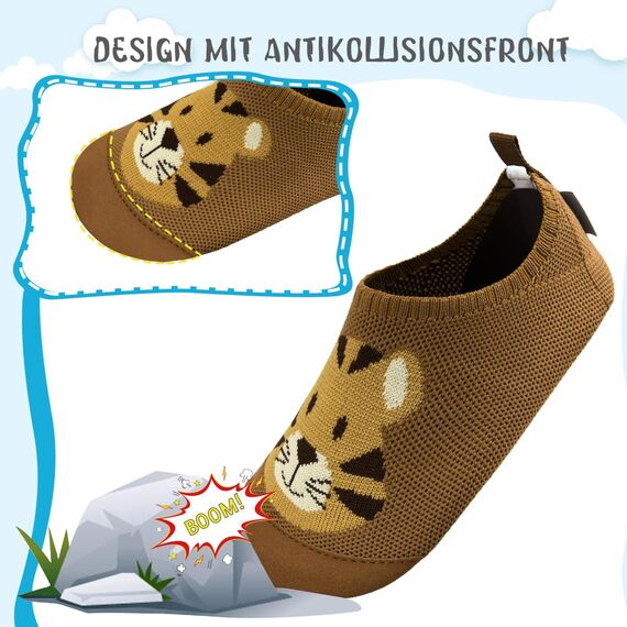 Kyopp Hausschuhe Kinder Junge Mädchen Pantoffeln Rutschfest Barfussschuhe Kindergarten Slippers für Atmungsaktive Weich Lauflernschuhe Kleinkinder Schuhe(Tiger-Curry 20/21EU)