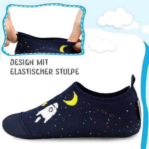 Kyopp Hausschuhe Kinder Junge Mädchen Pantoffeln Rutschfest Barfussschuhe Kindergarten Slippers für Atmungsaktive Weich Lauflernschuhe Kleinkinder Schuhe(Marineblau-Kosmisch 26/27EU)