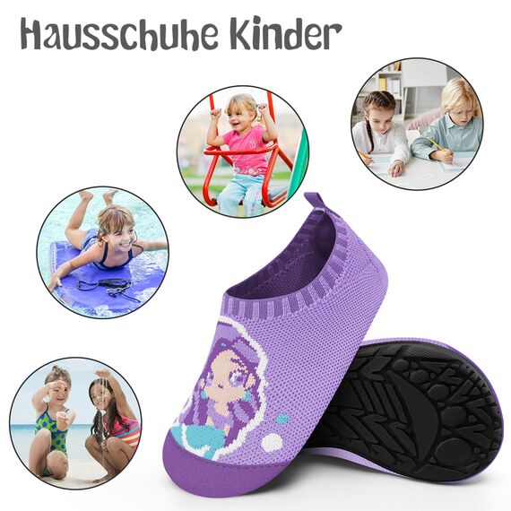 Kyopp Hausschuhe Kinder Junge Mädchen Pantoffeln Rutschfest Barfussschuhe Kindergarten Slippers für Atmungsaktive Weich Lauflernschuhe Kleinkinder Schuhe(Meerjungfrau-Violett 26/27EU)