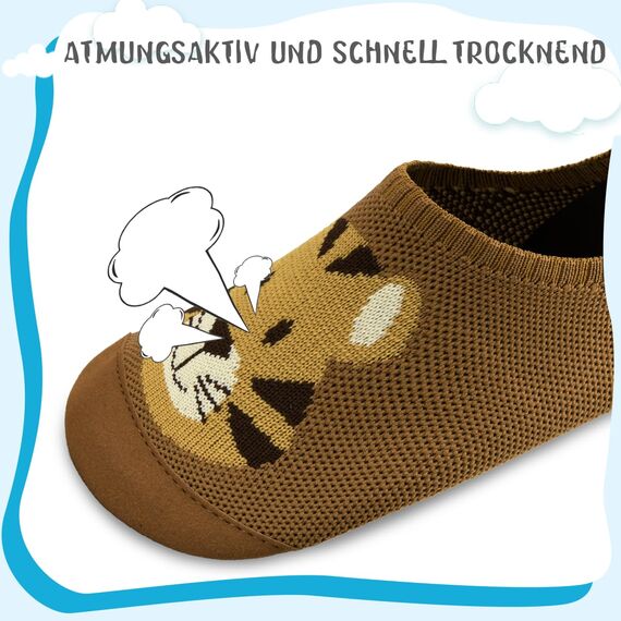 Kyopp Hausschuhe Kinder Junge Mädchen Pantoffeln Rutschfest Barfussschuhe Kindergarten Slippers für Atmungsaktive Weich Lauflernschuhe Kleinkinder Schuhe(Tiger-Curry 26/27EU)