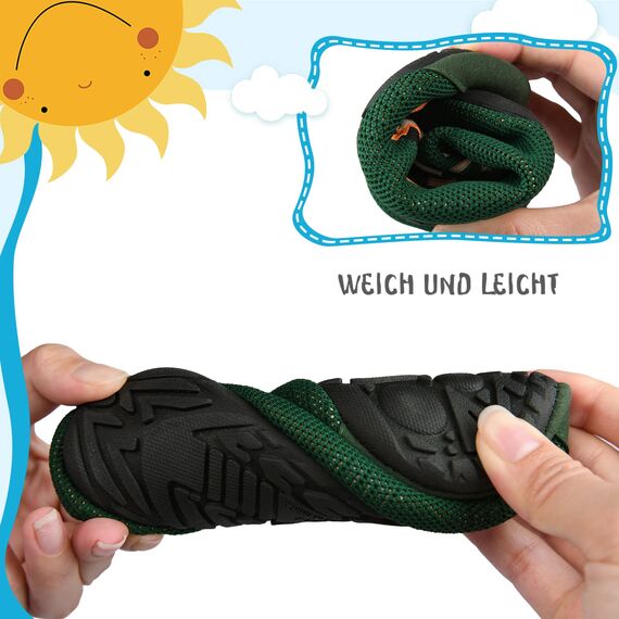 Kyopp Hausschuhe Kinder Junge Mädchen Pantoffeln Rutschfest Barfussschuhe Kindergarten Slippers für Atmungsaktive Weich Lauflernschuhe Kleinkinder Schuhe(Tiger-Grün 26/27EU)