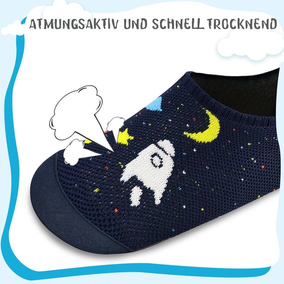 Kyopp Hausschuhe Kinder Junge Mädchen Pantoffeln Rutschfest Barfussschuhe Kindergarten Slippers für Atmungsaktive Weich Lauflernschuhe Kleinkinder Schuhe(Marineblau-Kosmisch 26/27EU)