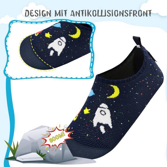 Kyopp Hausschuhe Kinder Junge Mädchen Pantoffeln Rutschfest Barfussschuhe Kindergarten Slippers für Atmungsaktive Weich Lauflernschuhe Kleinkinder Schuhe(Marineblau-Kosmisch 30/31EU)