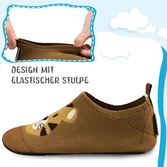Kyopp Hausschuhe Kinder Junge Mädchen Pantoffeln Rutschfest Barfussschuhe Kindergarten Slippers für Atmungsaktive Weich Lauflernschuhe Kleinkinder Schuhe(Tiger-Curry 22/23EU)
