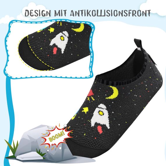 Kyopp Hausschuhe Kinder Junge Mädchen Pantoffeln Rutschfest Barfussschuhe Kindergarten Slippers für Atmungsaktive Weich Lauflernschuhe Kleinkinder Schuhe(Schwarzer-Kosmisch 24/25EU)
