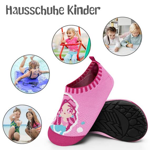 Kyopp Hausschuhe Kinder Junge Mädchen Pantoffeln Rutschfest Barfussschuhe Kindergarten Slippers für Atmungsaktive Weich Lauflernschuhe Kleinkinder Schuhe(Meerjungfrau-Rosa 24/25EU)