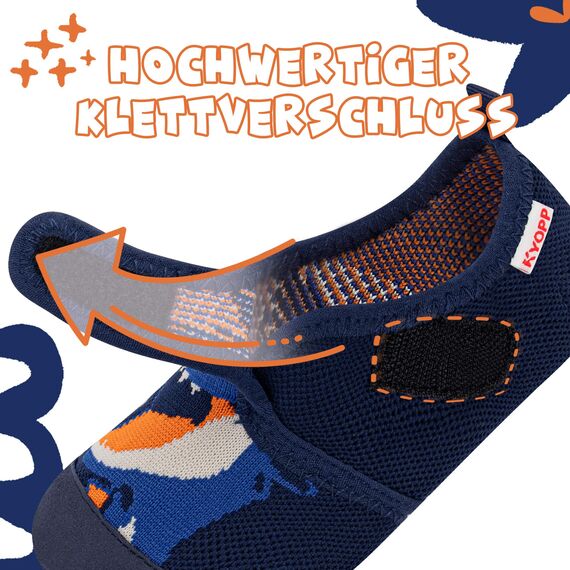 Kyopp Hausschuhe Kinder Junge Klettverschluss Schuhe Mädchen Pantoffeln Rutschfest Slippers für Atmungsaktive Weich Kleinkinder Schuhe(Dinosaurier Dunkelblau 24/25EU)
