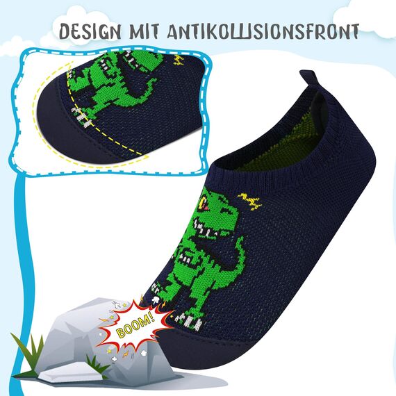 Kyopp Hausschuhe Kinder Junge Mädchen Pantoffeln Rutschfest Barfussschuhe Kindergarten Slippers für Atmungsaktive Weich Lauflernschuhe Kleinkinder Schuhe(Dinosaurier-2233 24/25EU)