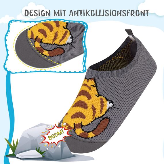 Kyopp Hausschuhe Kinder Junge Mädchen Pantoffeln Rutschfest Barfussschuhe Kindergarten Slippers für Atmungsaktive Weich Lauflernschuhe Kleinkinder Schuhe(Katze 22/23EU)