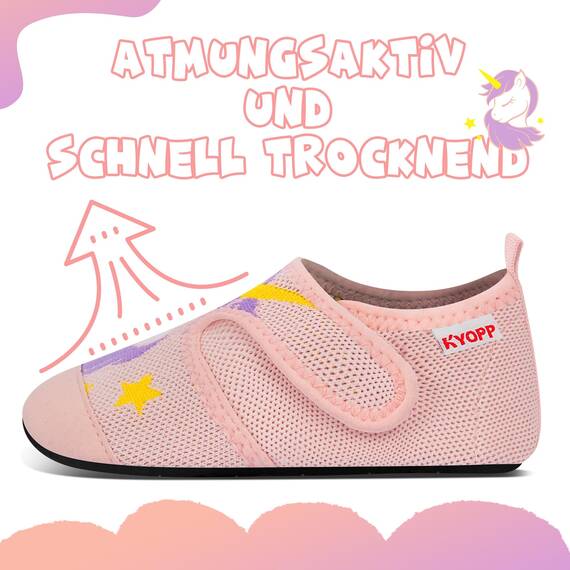 Kyopp Hausschuhe Kinder Junge Klettverschluss Schuhe Mädchen Pantoffeln Rutschfest Slippers für Atmungsaktive Weich Kleinkinder Schuhe(Einhorn Hellrosa 24/25EU)