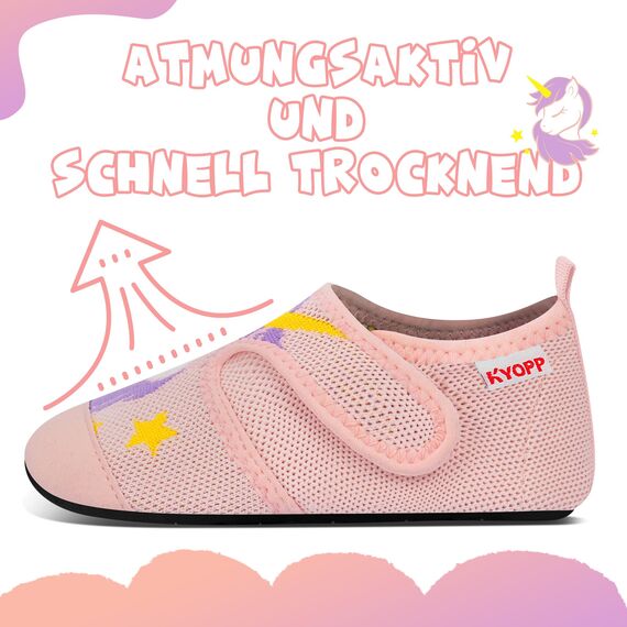 Kyopp Hausschuhe Kinder Junge Klettverschluss Schuhe Mädchen Pantoffeln Rutschfest Slippers für Atmungsaktive Weich Kleinkinder Schuhe(Einhorn Hellrosa 26/27EU)