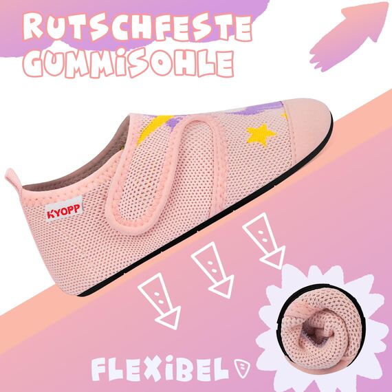 Kyopp Hausschuhe Kinder Junge Klettverschluss Schuhe Mädchen Pantoffeln Rutschfest Slippers für Atmungsaktive Weich Kleinkinder Schuhe(Einhorn Hellrosa 26/27EU)