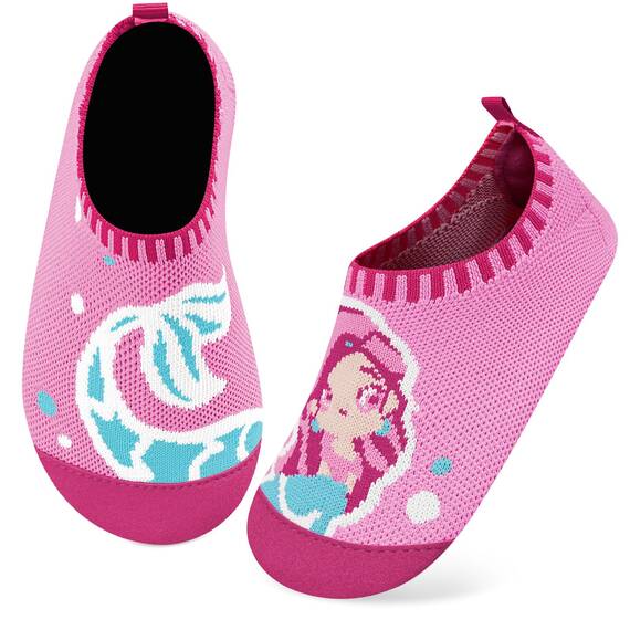 Kyopp Hausschuhe Kinder Junge Mädchen Pantoffeln Rutschfest Barfussschuhe Kindergarten Slippers für Atmungsaktive Weich Lauflernschuhe Kleinkinder Schuhe(Meerjungfrau-Rosa 24/25EU)