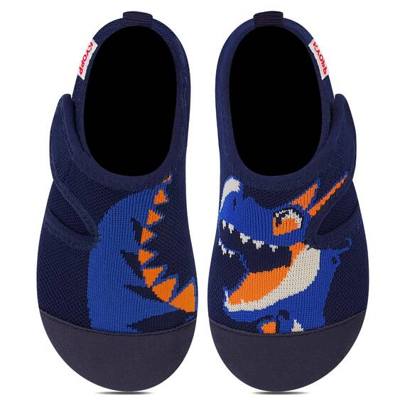Kyopp Hausschuhe Kinder Junge Klettverschluss Schuhe Mädchen Pantoffeln Rutschfest Slippers für Atmungsaktive Weich Kleinkinder Schuhe(Dinosaurier Dunkelblau 22/23EU)