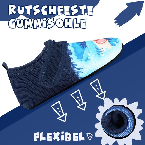 Kyopp Hausschuhe Kinder Junge Klettverschluss Schuhe Mädchen Pantoffeln Rutschfest Slippers für Atmungsaktive Weich Lauflernschuhe Kleinkinder Schuhe(Hai Blau 22/23EU)