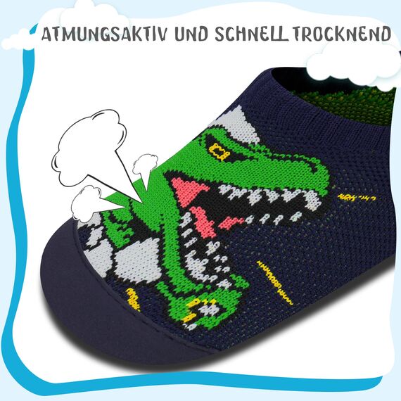 Kyopp Hausschuhe Kinder Junge Mädchen Pantoffeln Rutschfest Barfussschuhe Kindergarten Slippers für Atmungsaktive Weich Lauflernschuhe Kleinkinder Schuhe(Grausame Dinosaurier-2234 24/25EU)