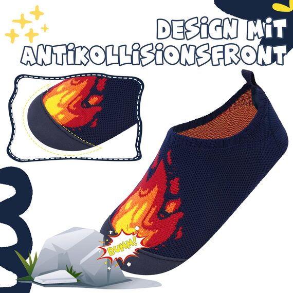 Kyopp Hausschuhe Kinder Junge Mädchen Pantoffeln Rutschfest Barfussschuhe Kindergarten Slippers für Atmungsaktive Weich Lauflernschuhe Kleinkinder Schuhe(Marineblaues Feuerwehrauto-N 26/27EU)