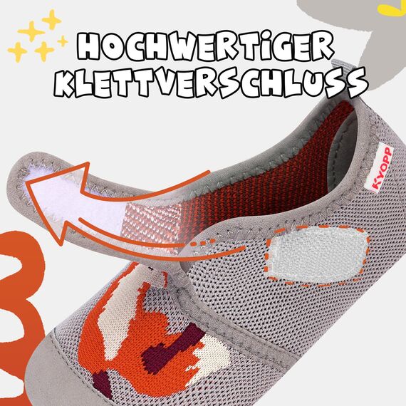 Kyopp Hausschuhe Kinder Junge Klettverschluss Schuhe Mädchen Pantoffeln Rutschfest Slippers für Atmungsaktive Weich Kleinkinder Schuhe(Fuchs Grau 24/25EU)