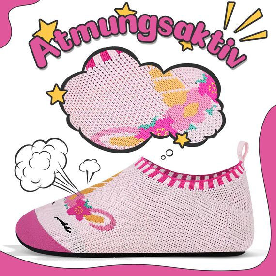 Kyopp Hausschuhe Kinder Junge Mädchen Pantoffeln Rutschfest Barfussschuhe Kindergarten Slippers für Atmungsaktive Weich Lauflernschuhe Kleinkinder Schuhe(Einhorn Rosa 26/27EU)