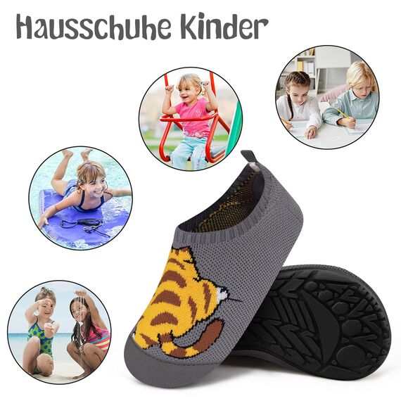 Kyopp Hausschuhe Kinder Junge Mädchen Pantoffeln Rutschfest Barfussschuhe Kindergarten Slippers für Atmungsaktive Weich Lauflernschuhe Kleinkinder Schuhe(Katze 24/25EU)