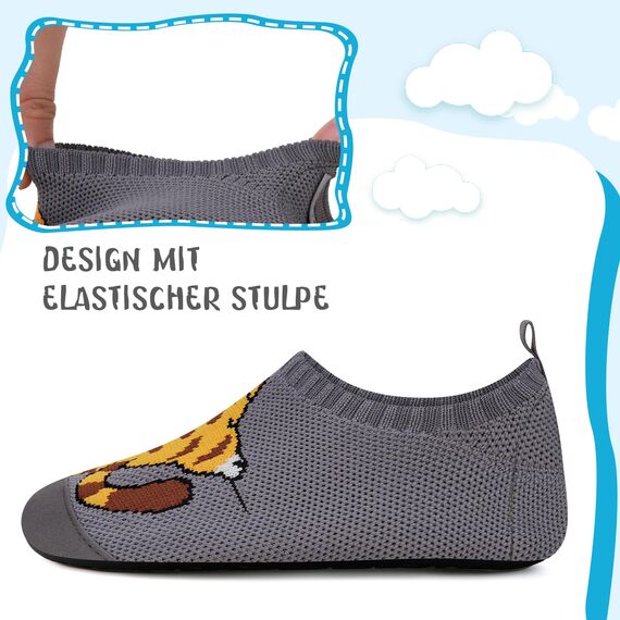 Kyopp Hausschuhe Kinder Junge Mädchen Pantoffeln Rutschfest Barfussschuhe Kindergarten Slippers für Atmungsaktive Weich Lauflernschuhe Kleinkinder Schuhe(Katze 26/27EU)