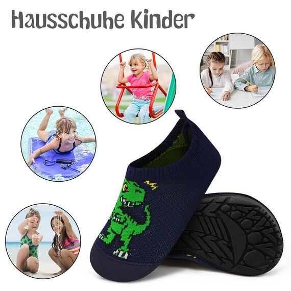 Kyopp Hausschuhe Kinder Junge Mädchen Pantoffeln Rutschfest Barfussschuhe Kindergarten Slippers für Atmungsaktive Weich Lauflernschuhe Kleinkinder Schuhe(Dinosaurier-2233 24/25EU)