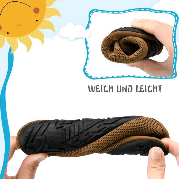 Kyopp Hausschuhe Kinder Junge Mädchen Pantoffeln Rutschfest Barfussschuhe Kindergarten Slippers für Atmungsaktive Weich Lauflernschuhe Kleinkinder Schuhe(Tiger-Curry 32/33EU)