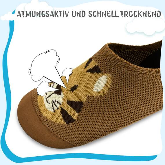 Kyopp Hausschuhe Kinder Junge Mädchen Pantoffeln Rutschfest Barfussschuhe Kindergarten Slippers für Atmungsaktive Weich Lauflernschuhe Kleinkinder Schuhe(Tiger-Curry 32/33EU)
