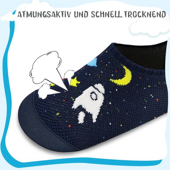 Kyopp Hausschuhe Kinder Junge Mädchen Pantoffeln Rutschfest Barfussschuhe Kindergarten Slippers für Atmungsaktive Weich Lauflernschuhe Kleinkinder Schuhe(Marineblau-Kosmisch 32/33EU)
