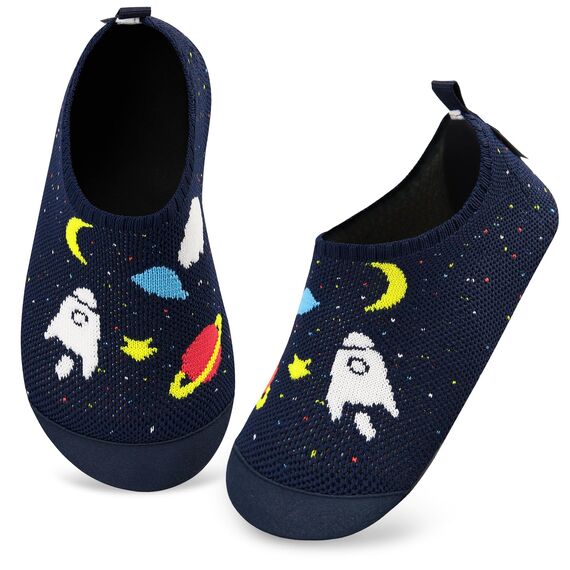 Kyopp Hausschuhe Kinder Junge Mädchen Pantoffeln Rutschfest Barfussschuhe Kindergarten Slippers für Atmungsaktive Weich Lauflernschuhe Kleinkinder Schuhe(Marineblau-Kosmisch 36/37EU)