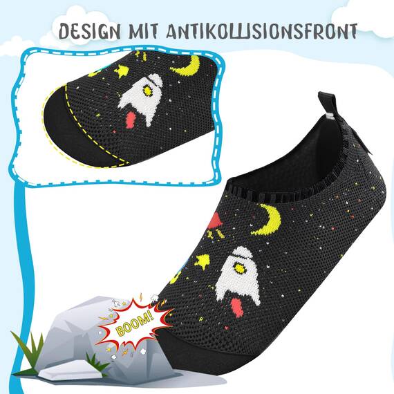 Kyopp Hausschuhe Kinder Junge Mädchen Pantoffeln Rutschfest Barfussschuhe Kindergarten Slippers für Atmungsaktive Weich Lauflernschuhe Kleinkinder Schuhe(Schwarzer-Kosmisch 30/31EU)