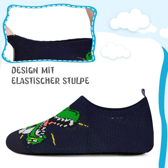 Kyopp Hausschuhe Kinder Junge Mädchen Pantoffeln Rutschfest Barfussschuhe Kindergarten Slippers für Atmungsaktive Weich Lauflernschuhe Kleinkinder Schuhe(Grausame Dinosaurier-2234 34/35EU)