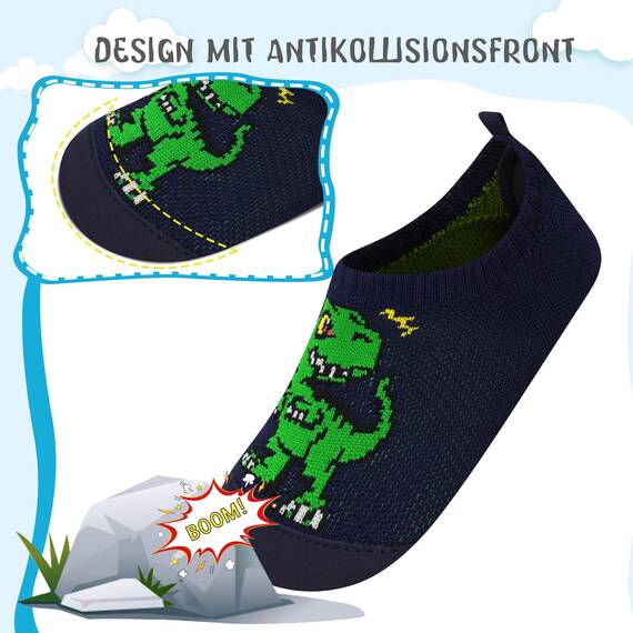 Kyopp Hausschuhe Kinder Junge Mädchen Pantoffeln Rutschfest Barfussschuhe Kindergarten Slippers für Atmungsaktive Weich Lauflernschuhe Kleinkinder Schuhe(Dinosaurier-2233 34/35EU)