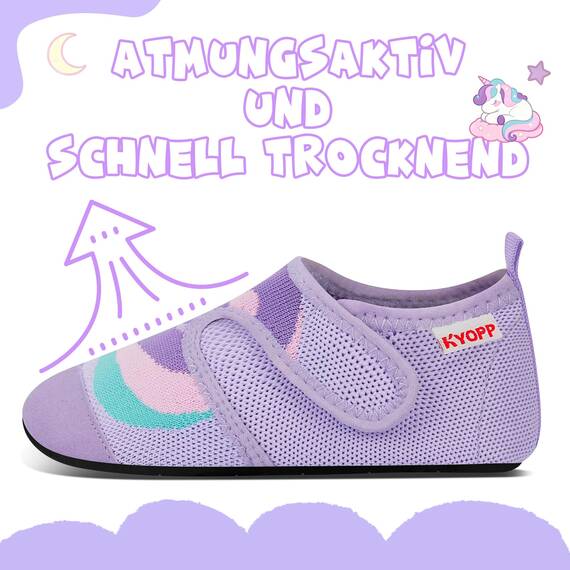 Kyopp Hausschuhe Kinder Junge Klettverschluss Schuhe Mädchen Pantoffeln Rutschfest Slippers für Atmungsaktive Weich Kleinkinder Schuhe(Einhorn Lila 30/31EU)