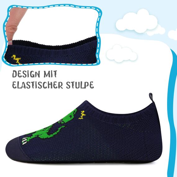 Kyopp Hausschuhe Kinder Junge Mädchen Pantoffeln Rutschfest Barfussschuhe Kindergarten Slippers für Atmungsaktive Weich Lauflernschuhe Kleinkinder Schuhe(Dinosaurier-2233 36/37EU)