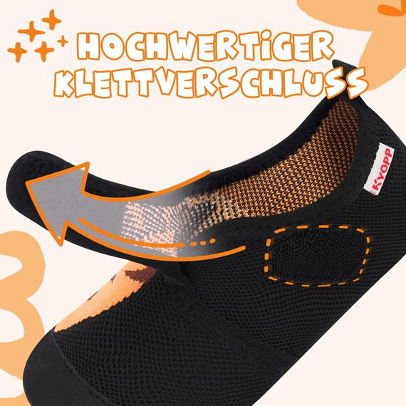 Kyopp Hausschuhe Kinder Junge Klettverschluss Schuhe Mädchen Pantoffeln Rutschfest Slippers für Atmungsaktive Weich Kleinkinder Schuhe(Tiger Schwarz 34/35EU)