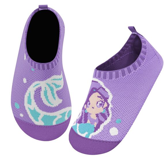Kyopp Hausschuhe Kinder Junge Mädchen Pantoffeln Rutschfest Barfussschuhe Kindergarten Slippers für Atmungsaktive Weich Lauflernschuhe Kleinkinder Schuhe(Meerjungfrau-Violett 34/35EU)