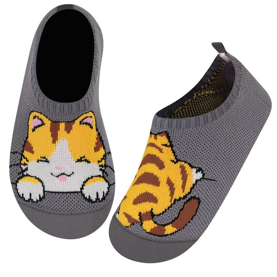 Kyopp Hausschuhe Kinder Junge Mädchen Pantoffeln Rutschfest Barfussschuhe Kindergarten Slippers für Atmungsaktive Weich Lauflernschuhe Kleinkinder Schuhe(Katze 34/35EU)