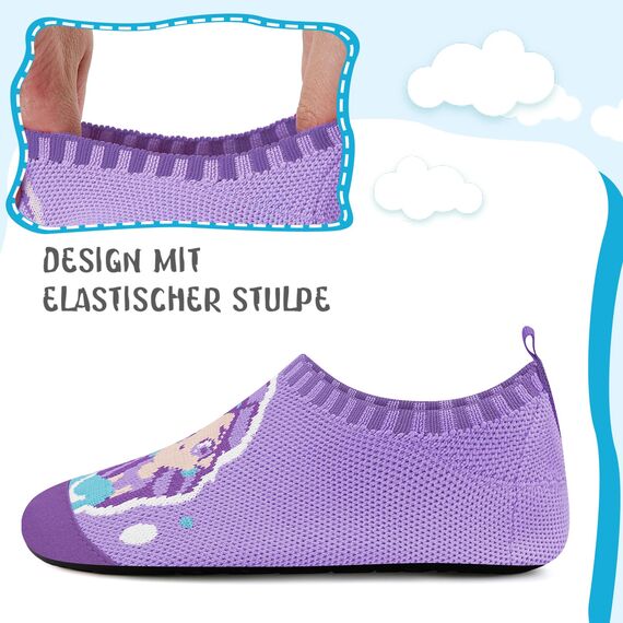 Kyopp Hausschuhe Kinder Junge Mädchen Pantoffeln Rutschfest Barfussschuhe Kindergarten Slippers für Atmungsaktive Weich Lauflernschuhe Kleinkinder Schuhe(Meerjungfrau-Violett 34/35EU)