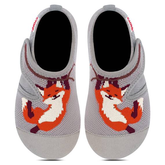 Kyopp Hausschuhe Kinder Junge Klettverschluss Schuhe Mädchen Pantoffeln Rutschfest Slippers für Atmungsaktive Weich Kleinkinder Schuhe(Fuchs Grau 32/33EU)