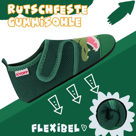 Kyopp Hausschuhe Kinder Junge Klettverschluss Schuhe Mädchen Pantoffeln Rutschfest Slippers für Atmungsaktive Weich Kleinkinder Schuhe(Krokodil Grün 30/31EU)