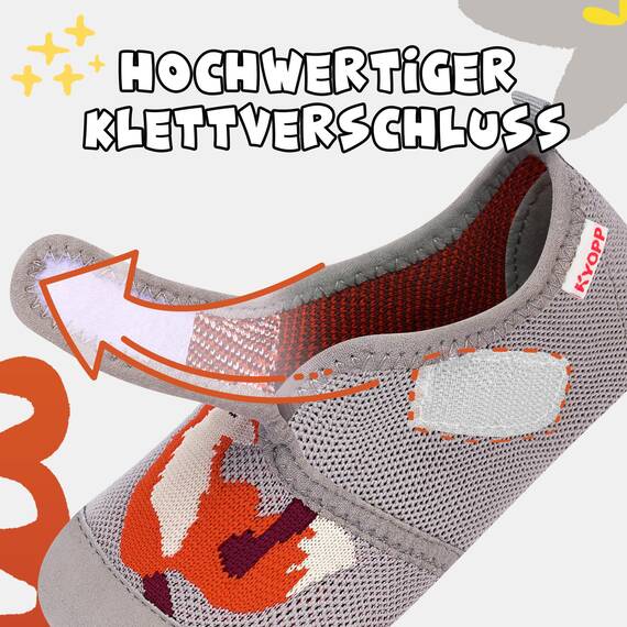 Kyopp Hausschuhe Kinder Junge Klettverschluss Schuhe Mädchen Pantoffeln Rutschfest Slippers für Atmungsaktive Weich Kleinkinder Schuhe(Fuchs Grau 32/33EU)