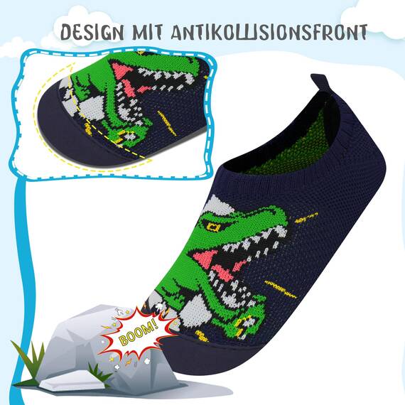 Kyopp Hausschuhe Kinder Junge Mädchen Pantoffeln Rutschfest Barfussschuhe Kindergarten Slippers für Atmungsaktive Weich Lauflernschuhe Kleinkinder Schuhe(Grausame Dinosaurier-2234 34/35EU)