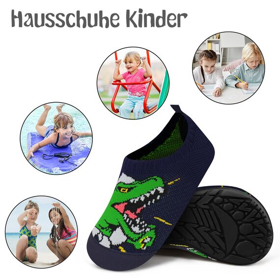 Kyopp Hausschuhe Kinder Junge Mädchen Pantoffeln Rutschfest Barfussschuhe Kindergarten Slippers für Atmungsaktive Weich Lauflernschuhe Kleinkinder Schuhe(Grausame Dinosaurier-2234 36/37EU)