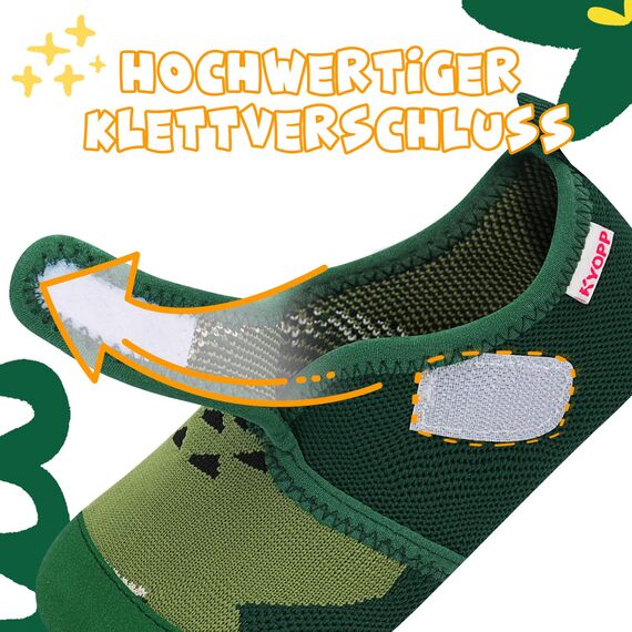 Kyopp Hausschuhe Kinder Junge Klettverschluss Schuhe Mädchen Pantoffeln Rutschfest Slippers für Atmungsaktive Weich Kleinkinder Schuhe(Krokodil Grün 34/35EU)